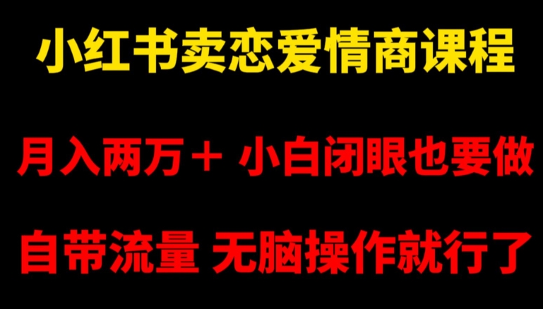 小红书卖恋爱情商课程，月入两万＋，小白闭眼也要做，自带流量，无脑操作就行了【揭秘】-摸金项目网