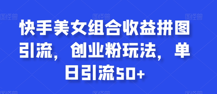 快手美女组合收益拼图引流，创业粉玩法，单日引流50+【揭秘】-摸金项目网