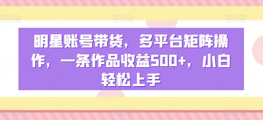明星账号带货，多平台矩阵操作，一条作品收益500+，小白轻松上手【揭秘】-摸金项目网