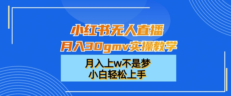 小红书无人直播月入30gmv实操教学，月入上w不是梦，小白轻松上手【揭秘】-摸金项目网