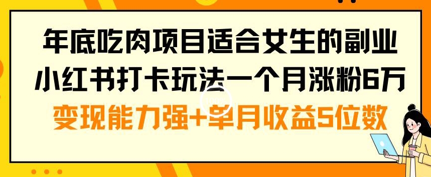 年底吃肉项目适合女生的副业小红书打卡玩法一个月涨粉6万+变现能力强+单月收益5位数【揭秘】-摸金项目网
