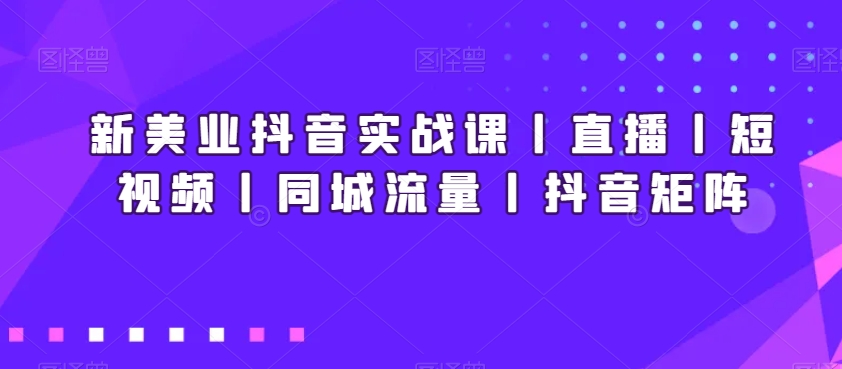 新美业抖音实战课丨直播丨短视频丨同城流量丨抖音矩阵-摸金项目网