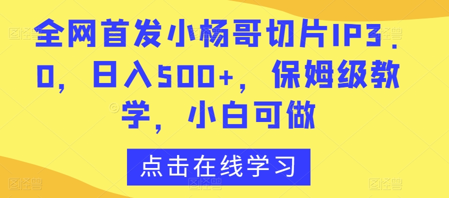 全网首发小杨哥切片IP3.0，日入500+，保姆级教学，小白可做【揭秘】-摸金项目网