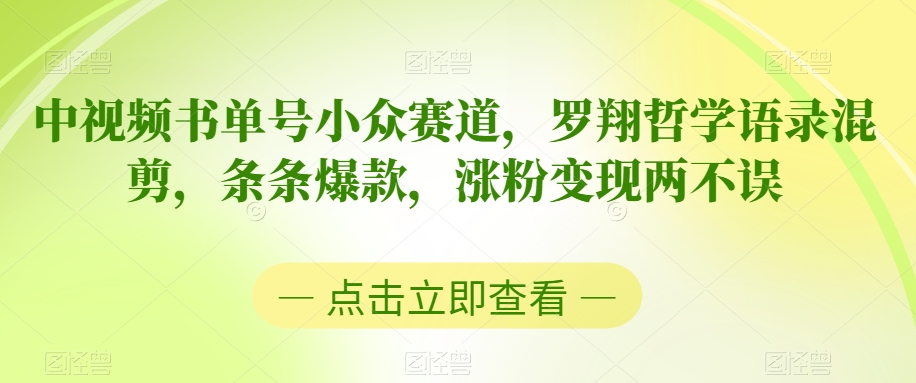 中视频书单号小众赛道，罗翔哲学语录混剪，条条爆款，涨粉变现两不误【揭秘】-摸金项目网