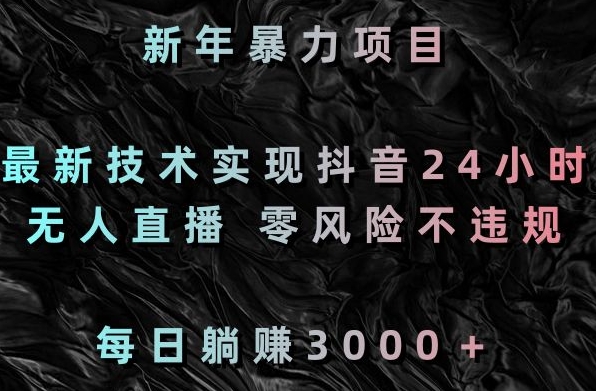 新年暴力项目，最新技术实现抖音24小时无人直播，零风险不违规，每日躺赚3000＋【揭秘】-摸金项目网