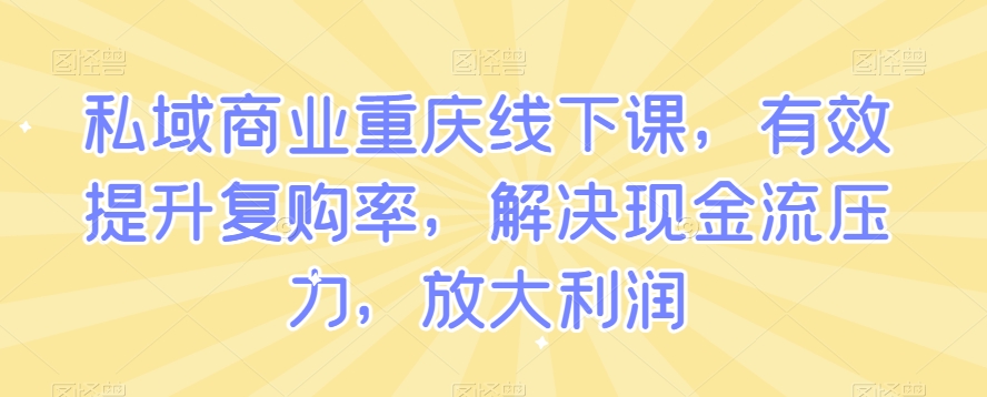 私域商业重庆线下课，有效提升复购率，解决现金流压力，放大利润-摸金项目网