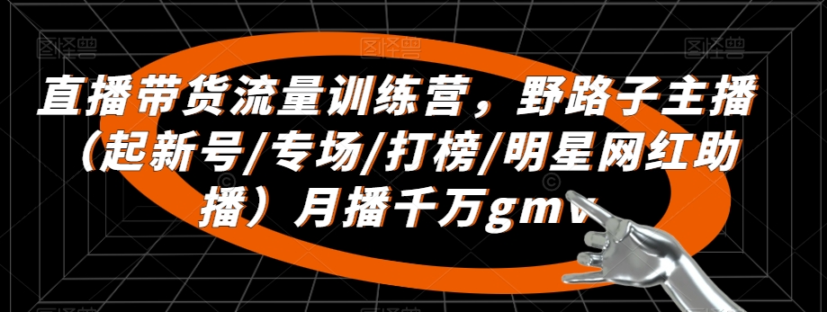 直播带货流量训练营，​野路子主播（起新号/专场/打榜/明星网红助播）月播千万gmv-摸金项目网