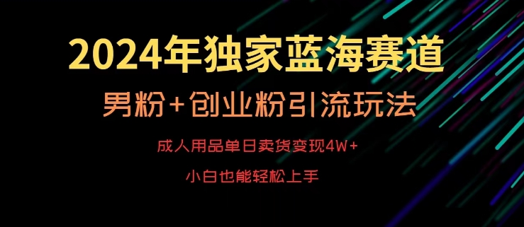 2024年独家蓝海赛道，成人用品单日卖货变现4W+，男粉+创业粉引流玩法，不愁搞不到流量【揭秘】-摸金项目网