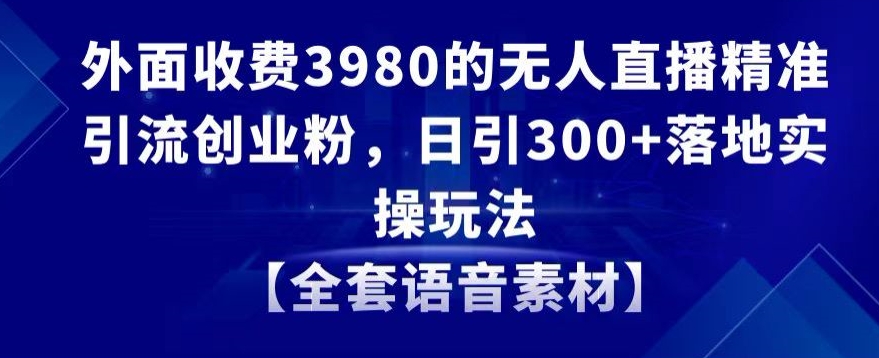 外面收费3980的无人直播精准引流创业粉，日引300+落地实操玩法【全套语音素材】【揭秘】-摸金项目网