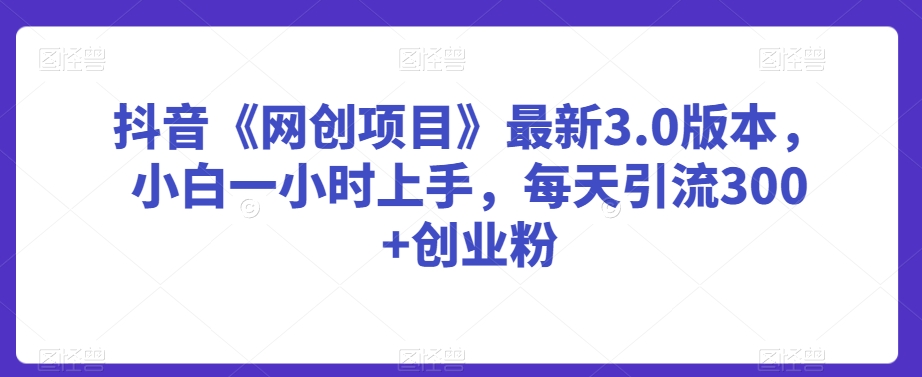 抖音《网创项目》最新3.0版本，小白一小时上手，每天引流300+创业粉【揭秘】-摸金项目网