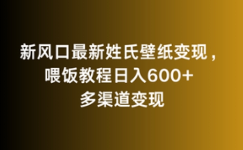 新风口最新姓氏壁纸变现，喂饭教程日入600+【揭秘】-摸金项目网