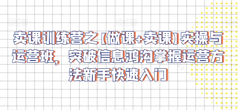 卖课训练营之【做课+卖课】实操与运营班，突破信息鸿沟掌握运营方法新手快速入门-摸金项目网