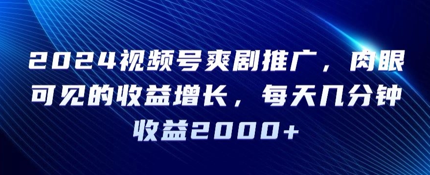 2024视频号爽剧推广，肉眼可见的收益增长，每天几分钟收益2000+【揭秘】-摸金项目网