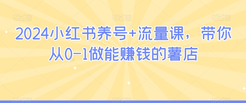 2024小红书养号+流量课，带你从0-1做能赚钱的薯店-摸金项目网