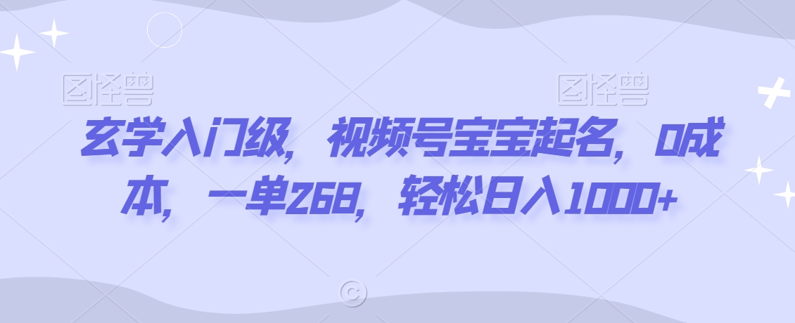 玄学入门级，视频号宝宝起名，0成本，一单268，轻松日入1000+【揭秘】-摸金项目网