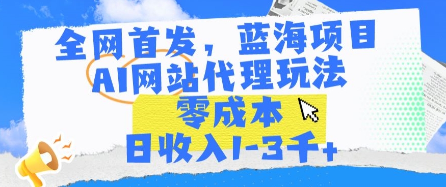 全网首发，蓝海项目，AI网站代理玩法，零成本日收入1-3千+【揭秘】-摸金项目网