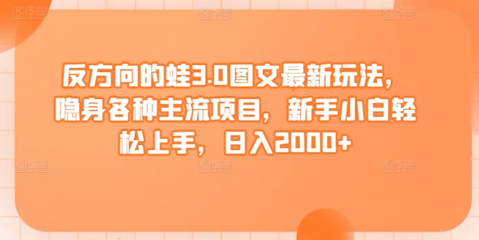 反方向的蛙3.0图文最新玩法，隐身各种主流项目，新手小白轻松上手，日入2000+【揭秘】-摸金项目网