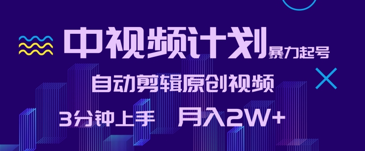中视频计划暴力起号，自动剪辑原创视频，3分钟上手，月入2W+【揭秘】-摸金项目网