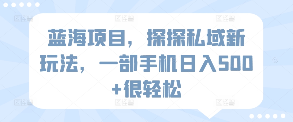 蓝海项目，探探私域新玩法，一部手机日入500+很轻松【揭秘】-摸金项目网