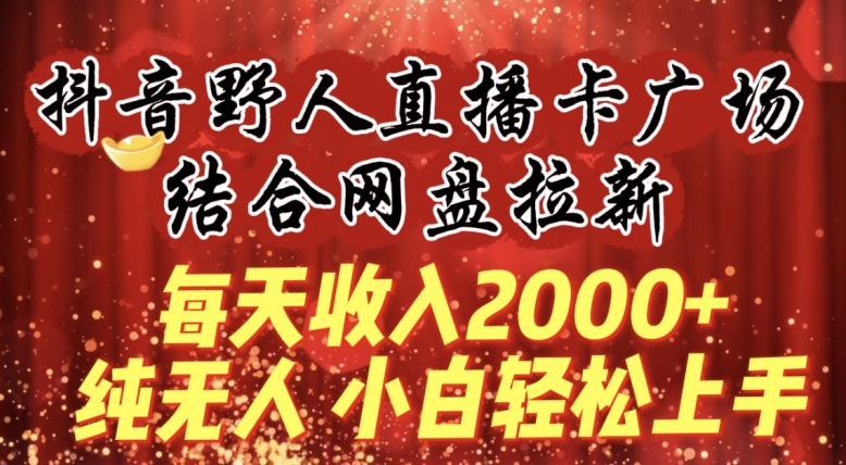 每天收入2000+，抖音野人直播卡广场，结合网盘拉新，纯无人，小白轻松上手【揭秘】-摸金项目网