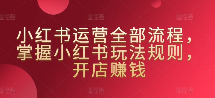 小红书运营全部流程，掌握小红书玩法规则，开店赚钱-摸金项目网