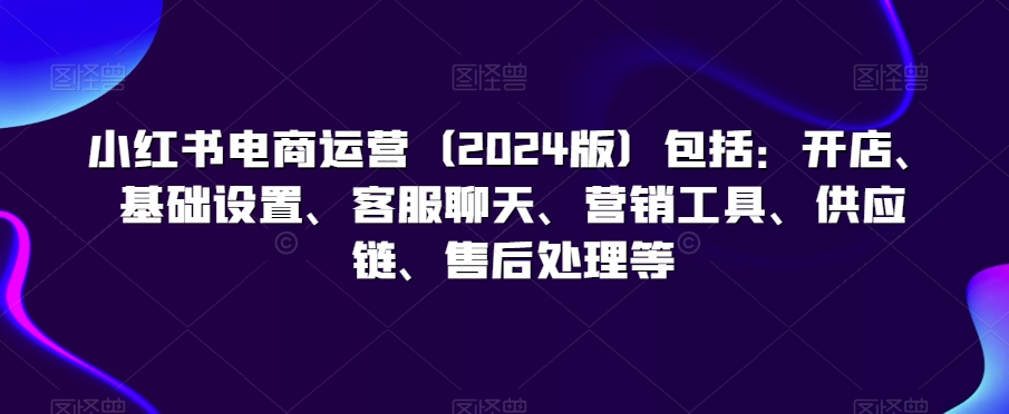 小红书电商运营（2024版）包括：开店、基础设置、客服聊天、营销工具、供应链、售后处理等-摸金项目网
