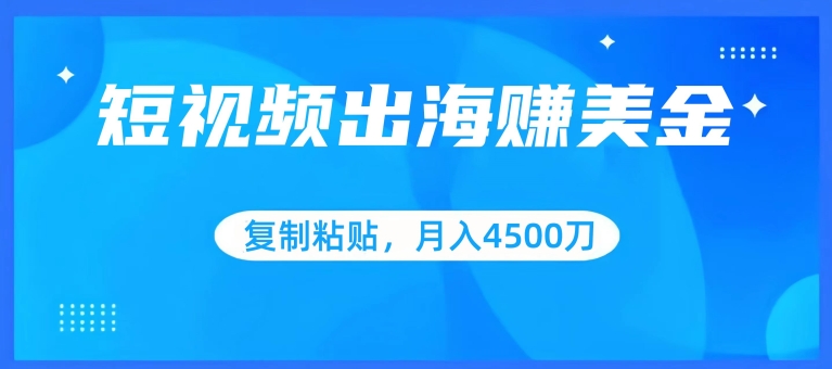 短视频出海赚美金，复制粘贴批量操作，小白轻松掌握，月入4500美刀【揭秘】-摸金项目网