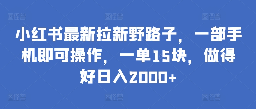 小红书最新拉新野路子，一部手机即可操作，一单15块，做得好日入2000+【揭秘】-摸金项目网