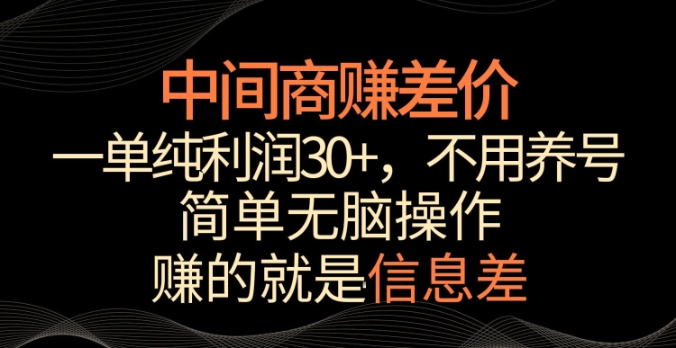 中间商赚差价，一单纯利润30+，简单无脑操作，赚的就是信息差，轻轻松松日入1000+【揭秘】-摸金项目网
