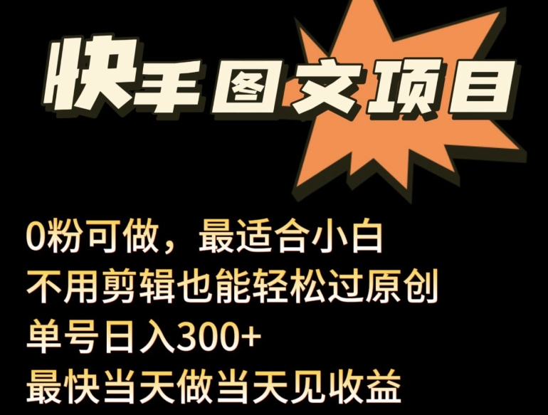 24年最新快手图文带货项目，零粉可做，不用剪辑轻松过原创单号轻松日入300+【揭秘】-摸金项目网