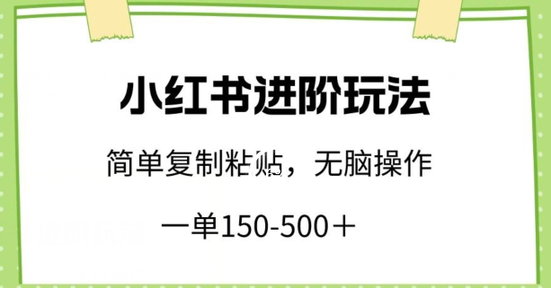 小红书进阶玩法，一单150-500+，简单复制粘贴，小白也能轻松上手【揭秘】-摸金项目网