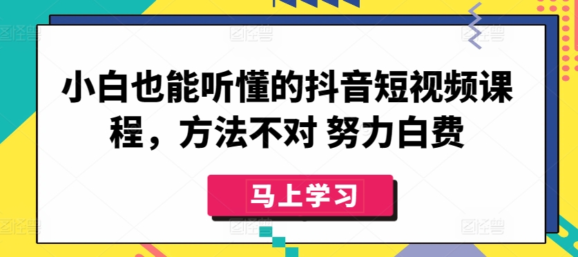 小白也能听懂的抖音短视频课程，方法不对 努力白费-摸金项目网