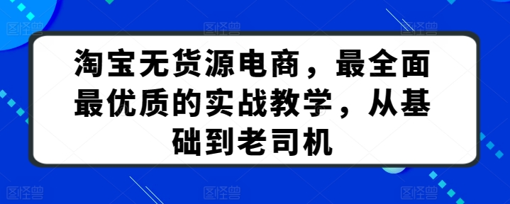 淘宝无货源电商，最全面最优质的实战教学，从基础到老司机-摸金项目网