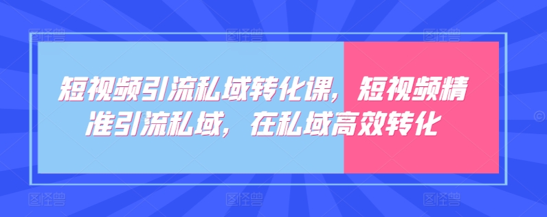 短视频引流私域转化课，短视频精准引流私域，在私域高效转化-摸金项目网