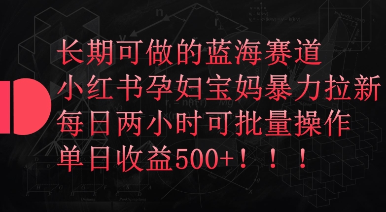 长期可做的蓝海赛道，小红书孕妇宝妈暴力拉新玩法，每日两小时可批量操作，单日收益500+【揭秘】-摸金项目网