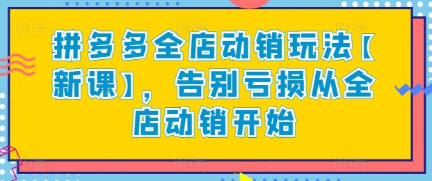 拼多多全店动销玩法【新课】，告别亏损从全店动销开始-摸金项目网