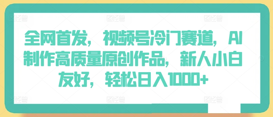 全网首发，视频号冷门赛道，AI制作高质量原创作品，新人小白友好，轻松日入1000+【揭秘】-摸金项目网