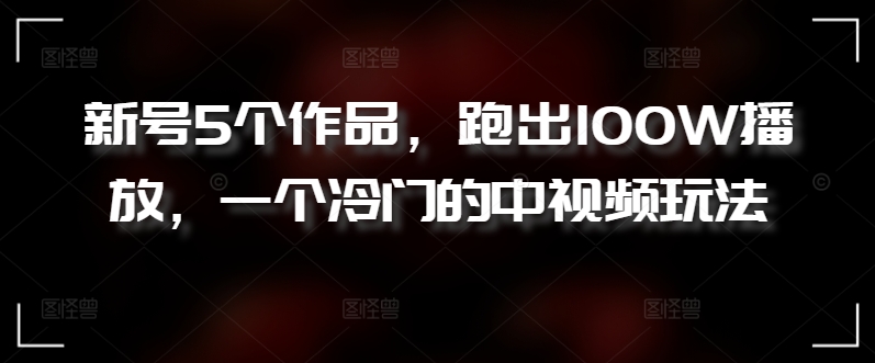 新号5个作品，跑出100W播放，一个冷门的中视频玩法【揭秘】-摸金项目网