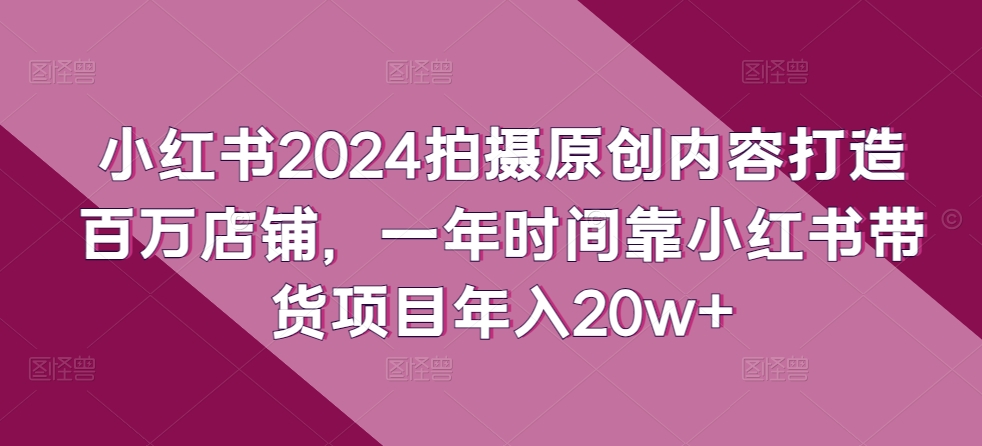 小红书2024拍摄原创内容打造百万店铺，一年时间靠小红书带货项目年入20w+-摸金项目网
