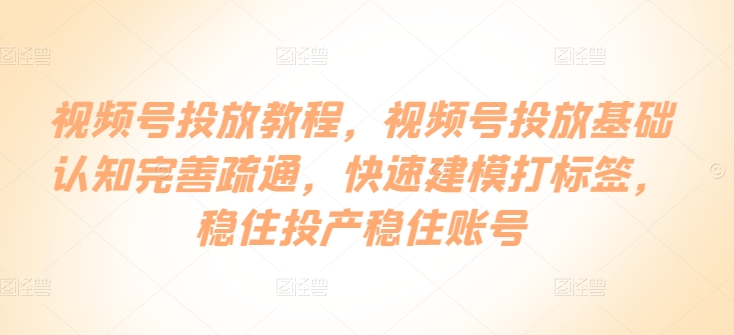 视频号投放教程，​视频号投放基础认知完善疏通，快速建模打标签，稳住投产稳住账号-摸金项目网