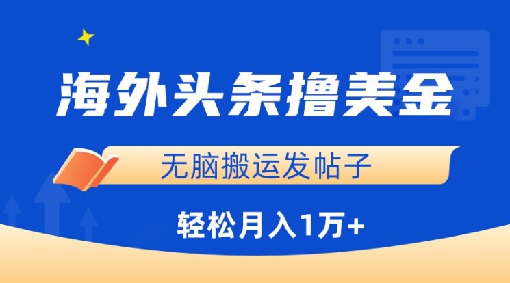 海外头条撸美金，无脑搬运发帖子，月入1万+，小白轻松掌握【揭秘】-摸金项目网