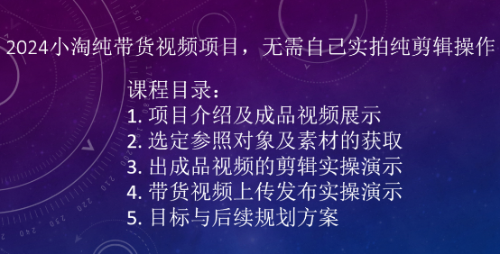 2024小淘纯带货视频项目，无需自己实拍纯剪辑操作-摸金项目网
