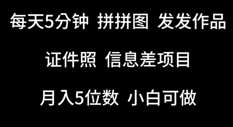 每天5分钟，拼拼图发发作品，证件照信息差项目，小白可做【揭秘】-摸金项目网