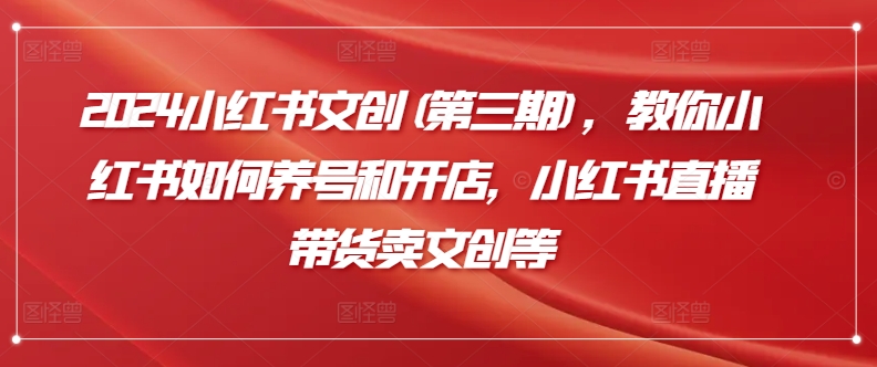 2024小红书文创(第三期)，教你小红书如何养号和开店，小红书直播带货卖文创等-摸金项目网