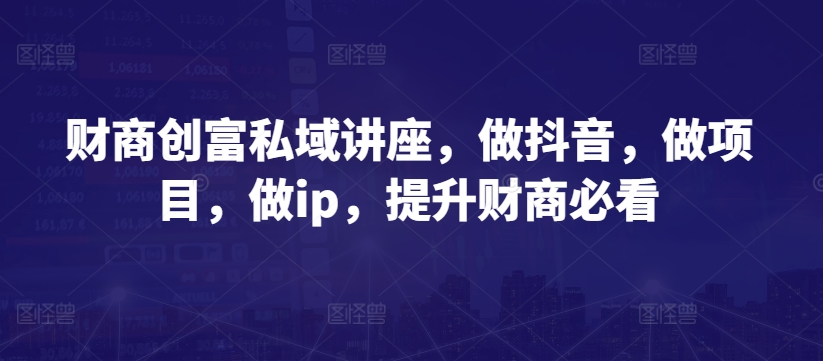 财商创富私域讲座，做抖音，做项目，做ip，提升财商必看-摸金项目网