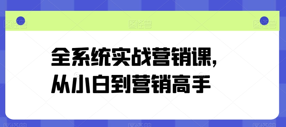 全系统实战营销课，从小白到营销高手-摸金项目网