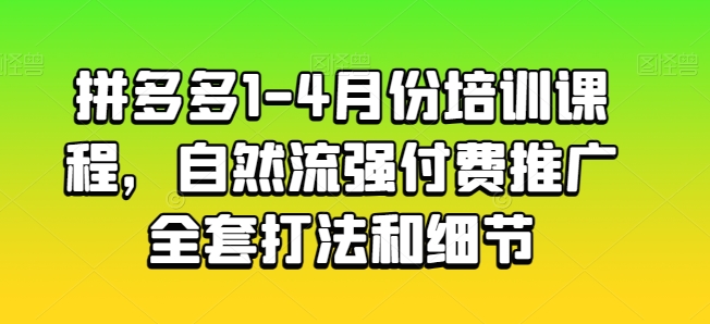 拼多多1-4月份培训课程，自然流强付费推广全套打法和细节-摸金项目网