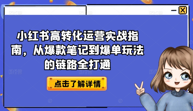 小红书高转化运营实战指南，从爆款笔记到爆单玩法的链路全打通-摸金项目网