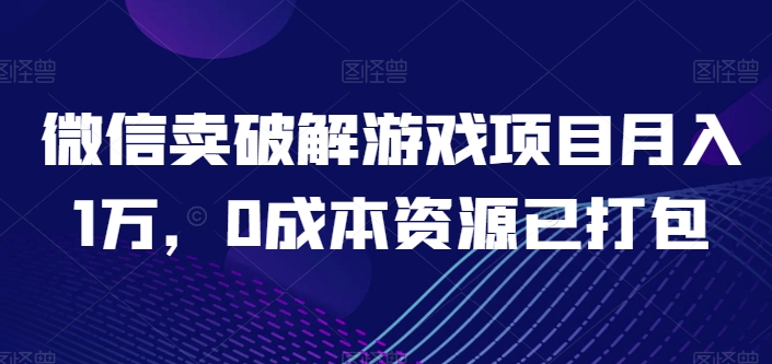 微信卖破解游戏项目月入1万，0成本资源已打包【揭秘】-摸金项目网