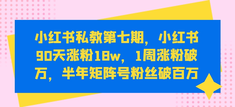 小红书私教第七期，小红书90天涨粉18w，1周涨粉破万，半年矩阵号粉丝破百万-摸金项目网